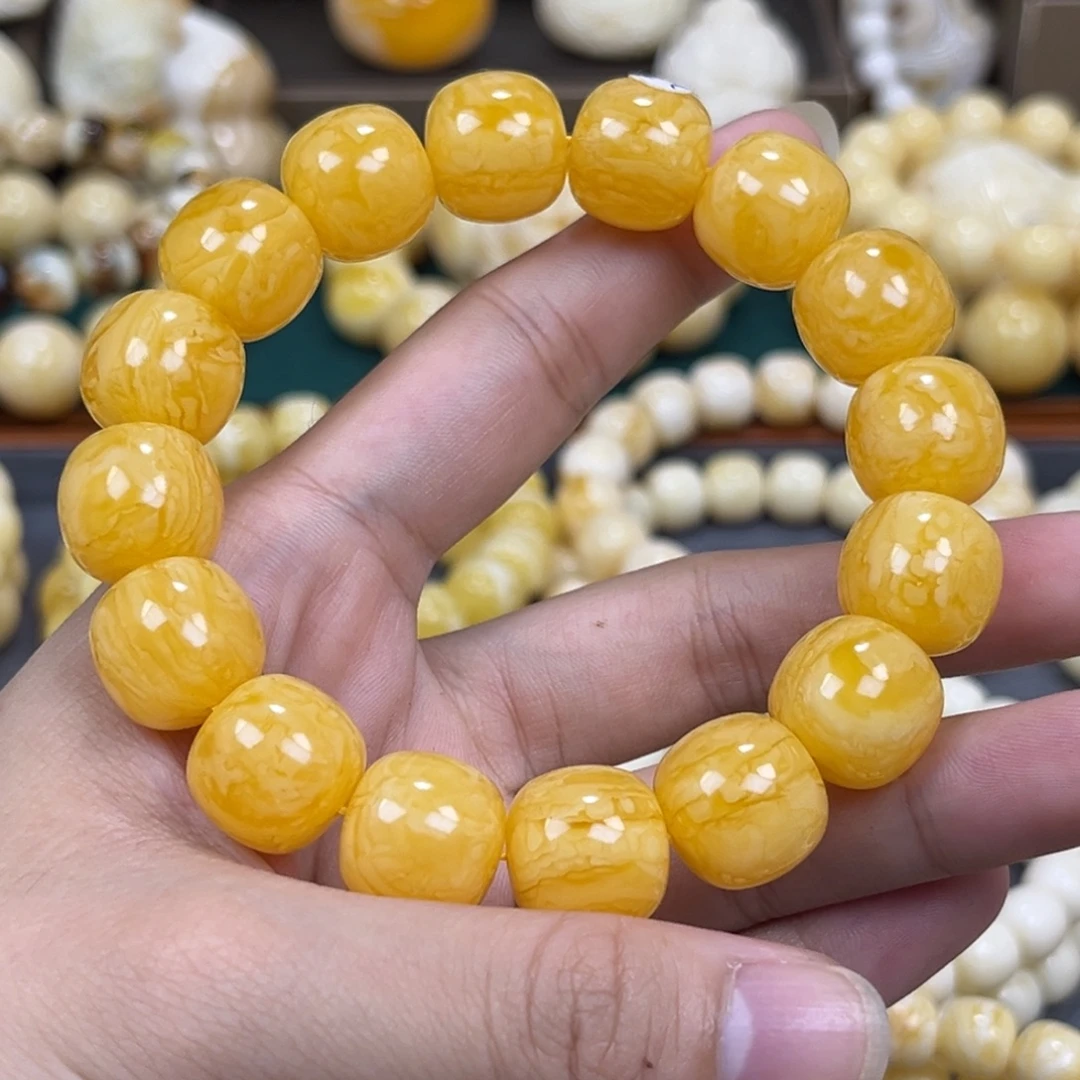 琥珀未镶嵌手串同料老邢手串14.3mm