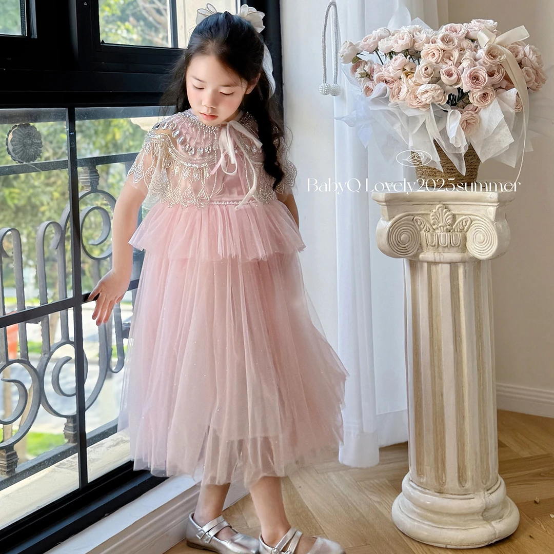 BabyQ Lovely【淡雅粉】公主裙原创设计轻奢生日网纱烫钻蓬蓬长裙