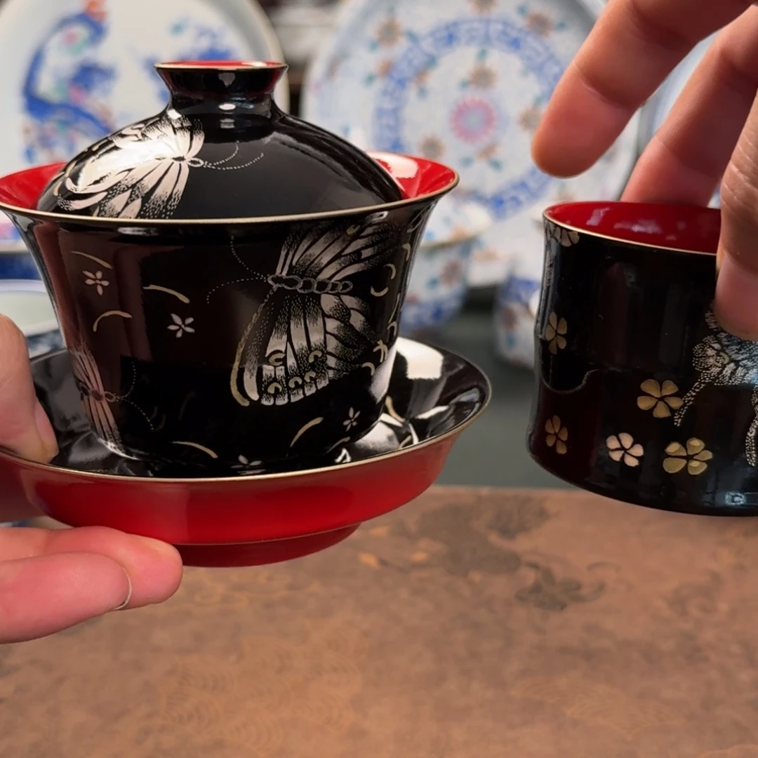 哔***叭纯手工手绘陶瓷茶具两件