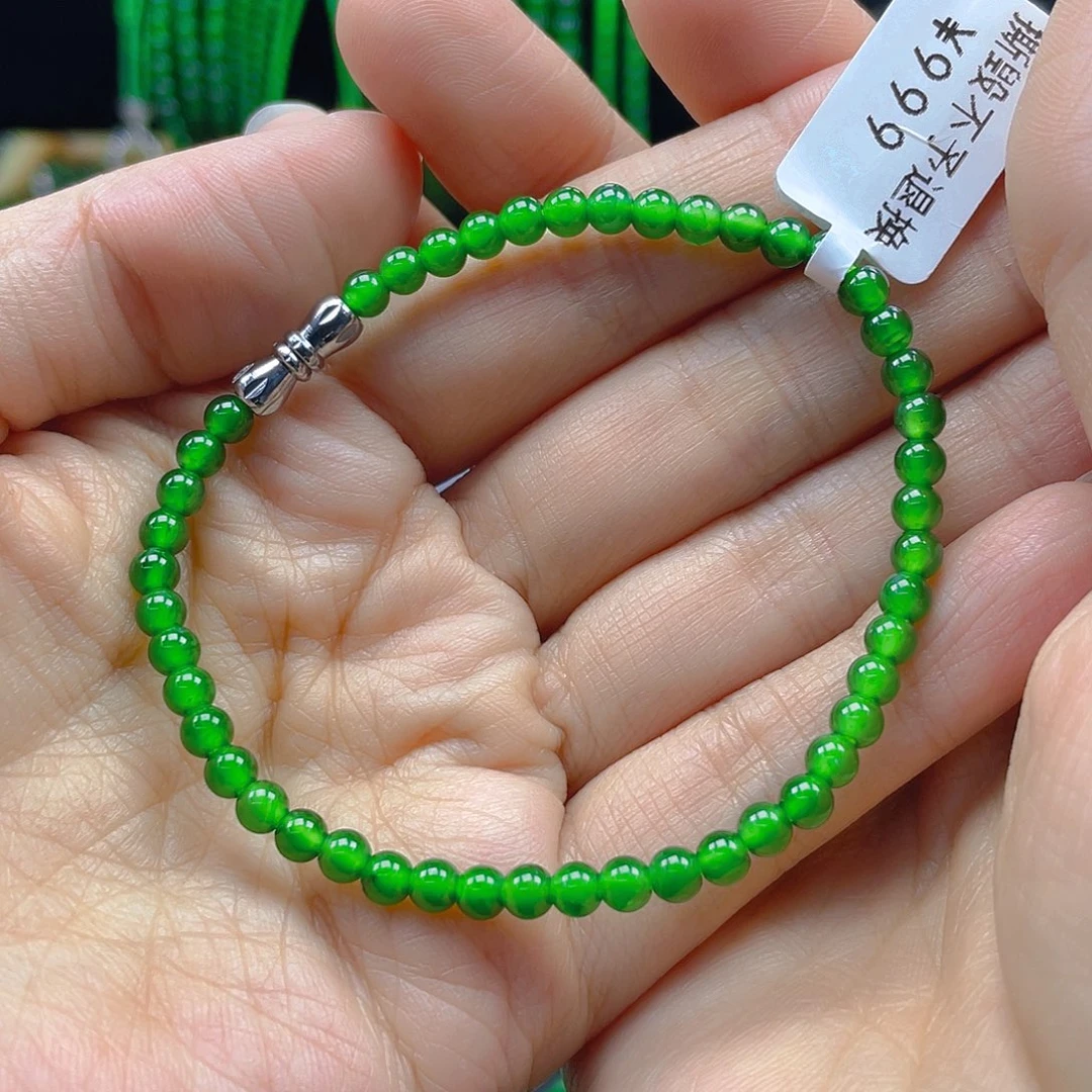 翡翠颈饰未镶嵌夜**天然A货翡翠手串阳绿卡4