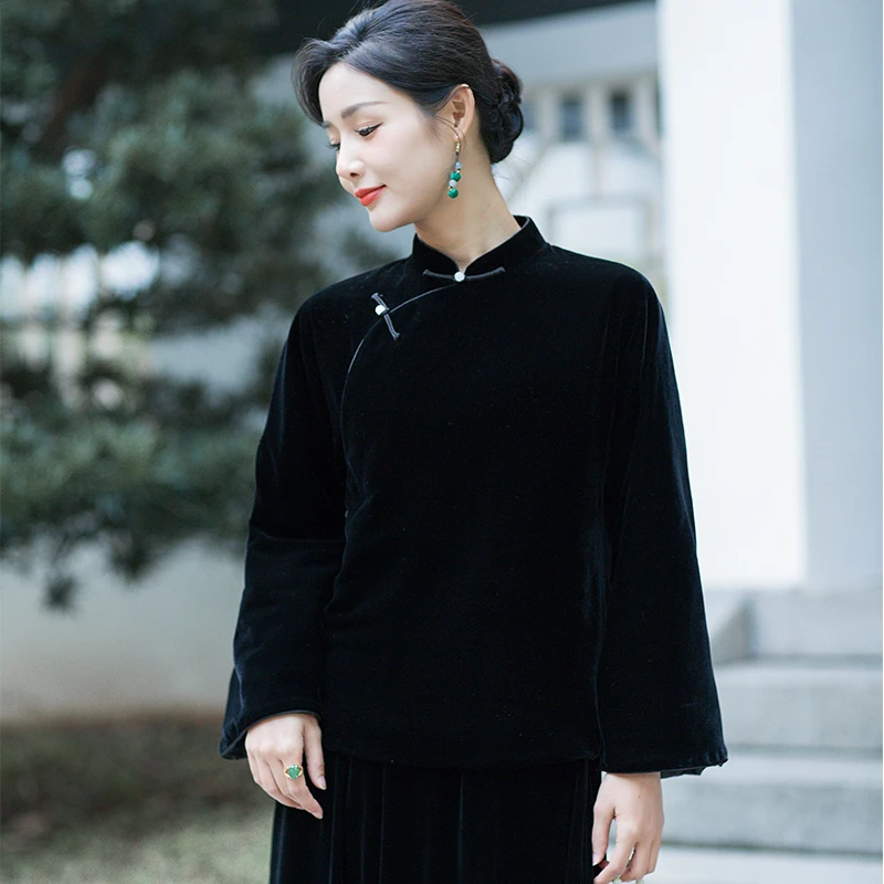 华族经典【素芸】桑蚕丝丝绒夹棉加厚显瘦保暖上衣棉服