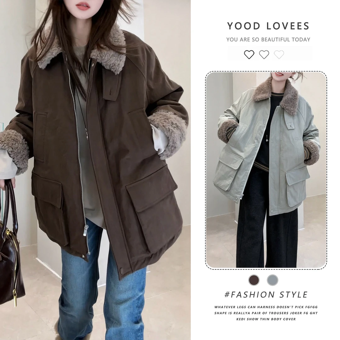 高级感时尚加绒加厚保暖外套女中长款棉服2025冬季新款毛毛上衣潮