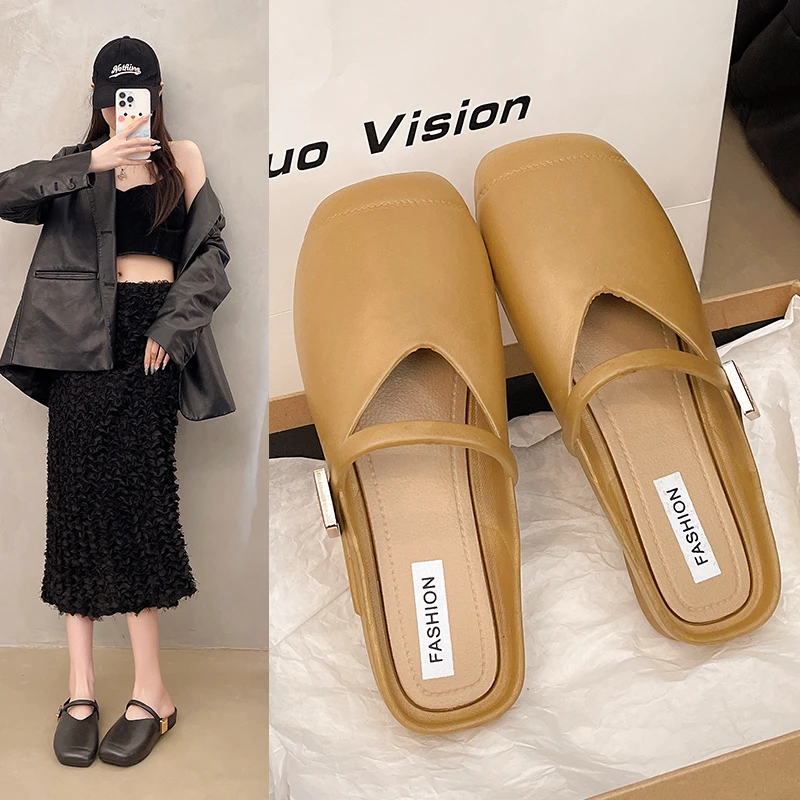 【几乐】2025新款时尚方头韩版外穿舒适懒人凉拖休闲平底