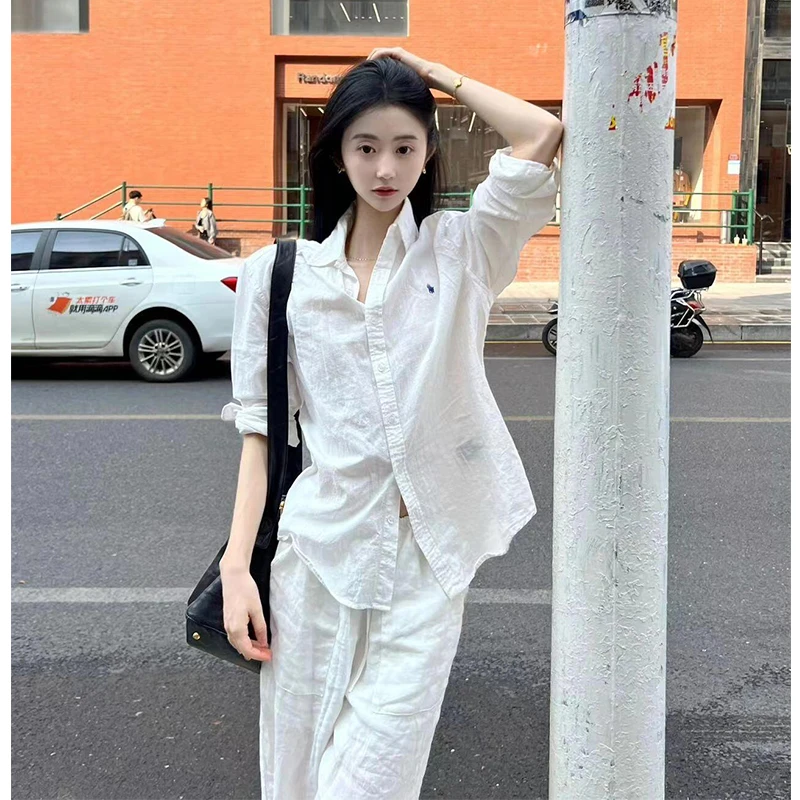 盐系刺绣棉麻长袖防晒衬衫女春夏慵懒风衬衣气质薄款小马绣花上衣