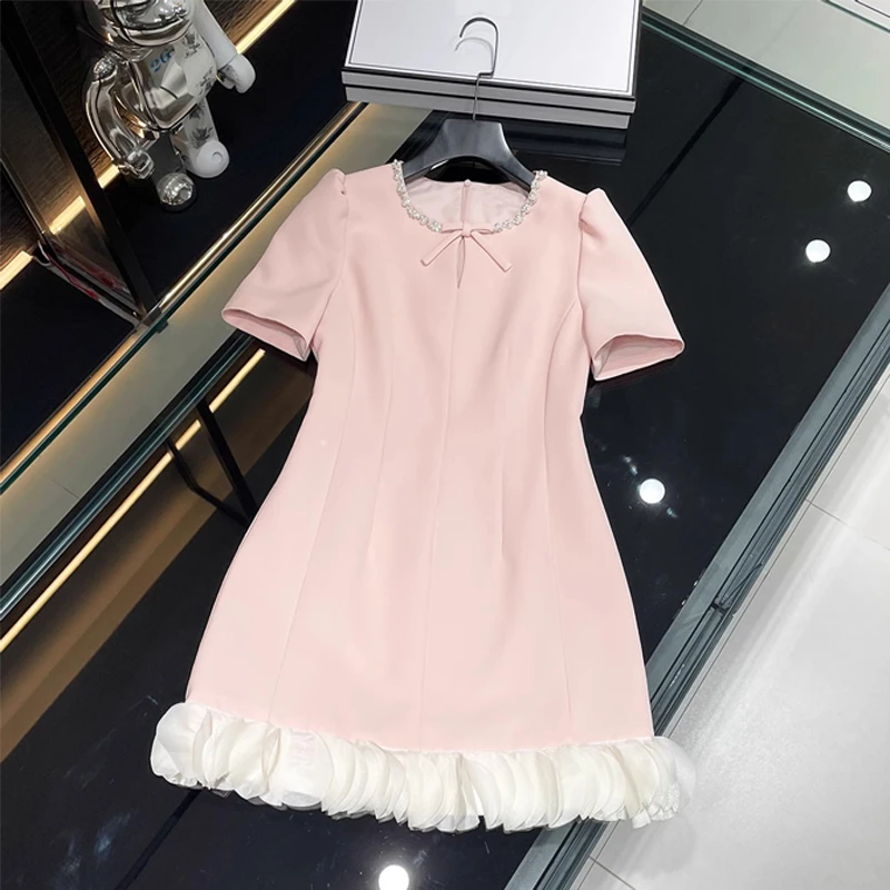 【文文】高端气质女法式显瘦精致蝴蝶结淑女时尚连衣裙礼服裙D1228