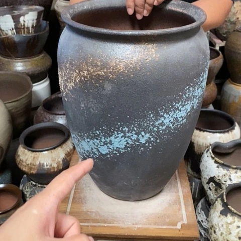 紫砂花盆口26高度41黑刷