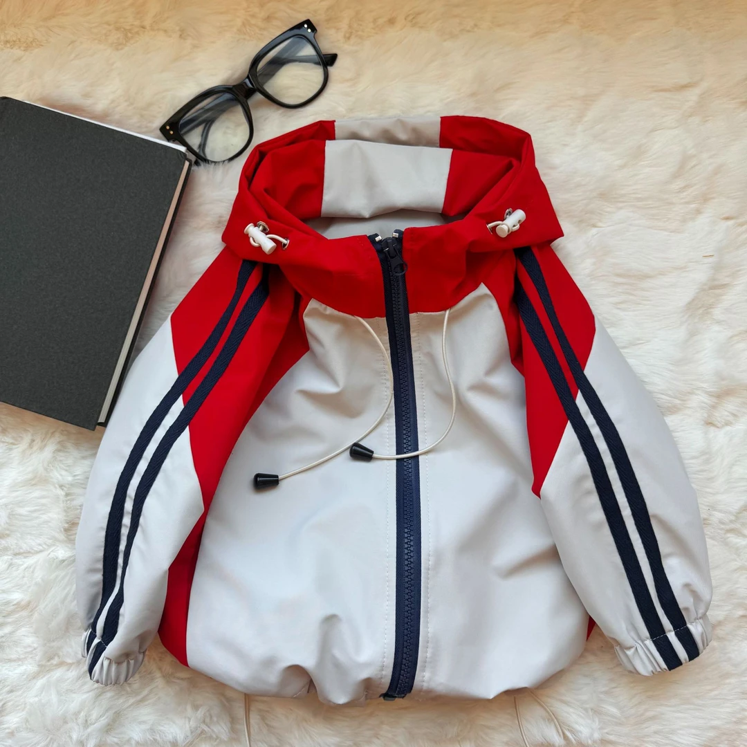 新款儿童冲锋衣拼色外套连帽男女童秋款洋气亲子休闲户外上衣撞色