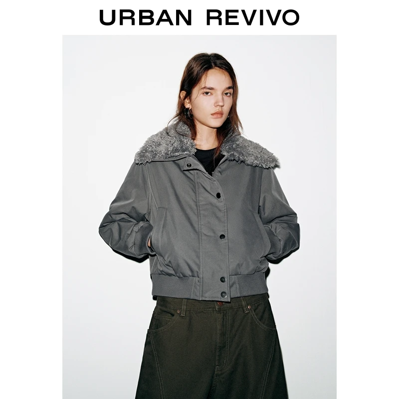 UR2025冬季新款女装时尚休闲拼接毛领棉服外套UYY150083