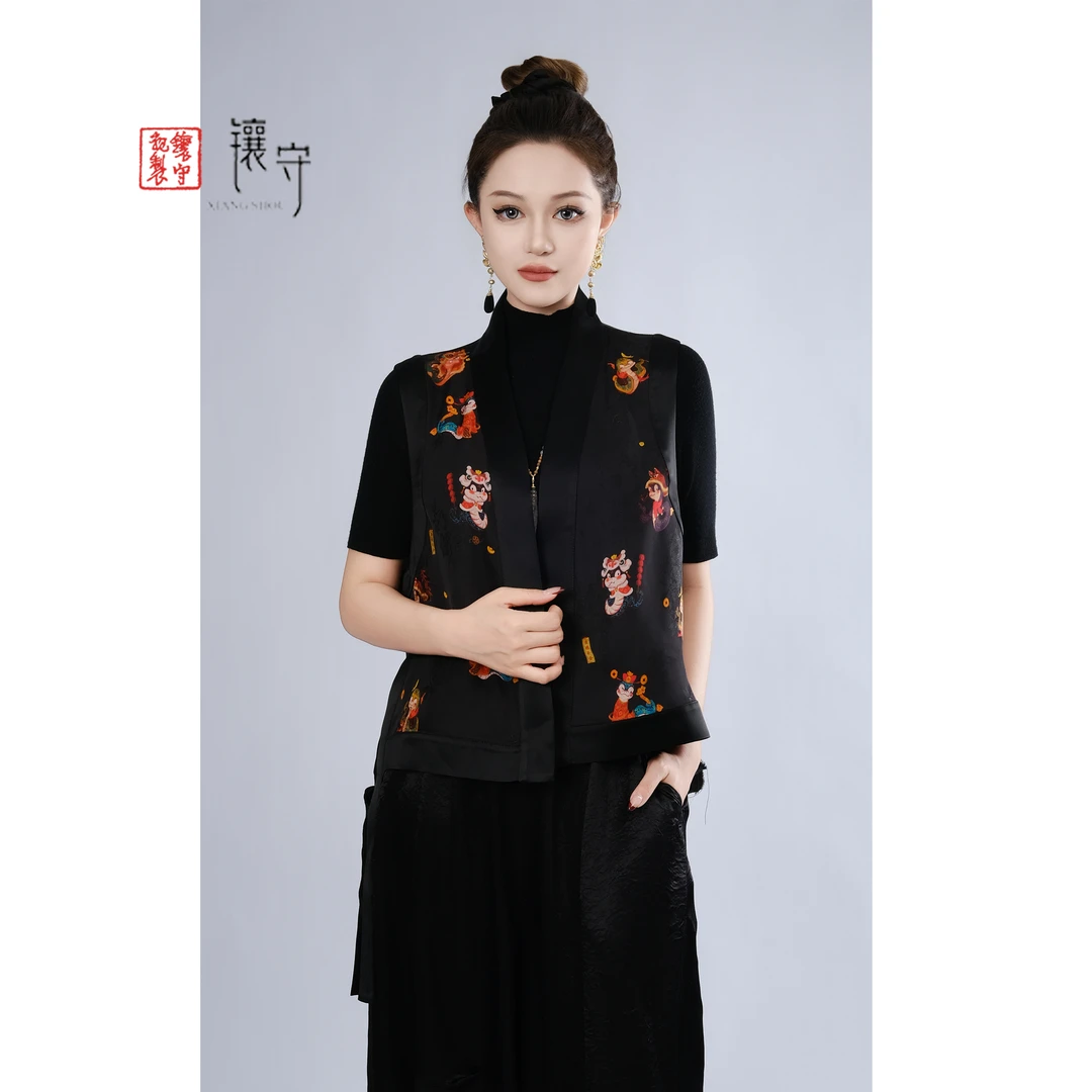 【镶守·伏羲】春季新中式印花时尚洋气轻奢百搭古风马甲G3299-1小龙