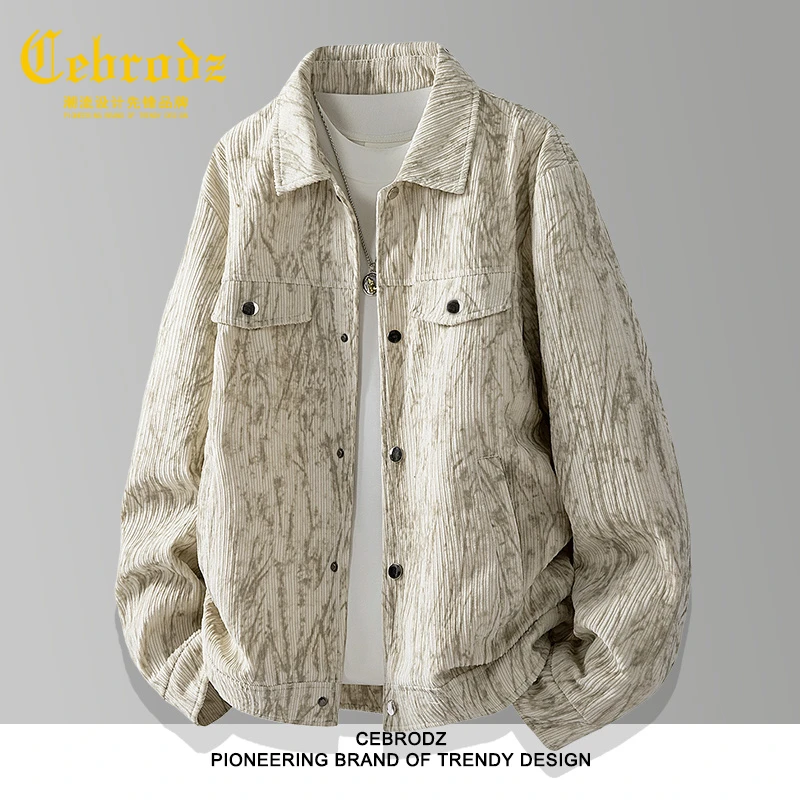 法国Cebrodz新款复古商务扎染工装夹克百搭休闲宽松男士翻领夹克