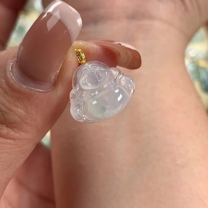 翡翠颈饰18K金镶嵌迷你佛公