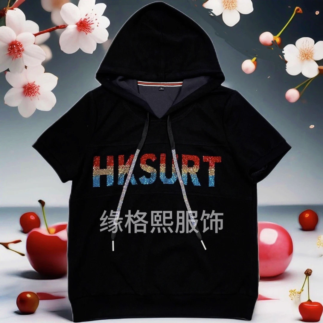 【新款高定黑帽卫衣】春夏百搭上衣时尚休闲宽松短袖连帽卫衣27147