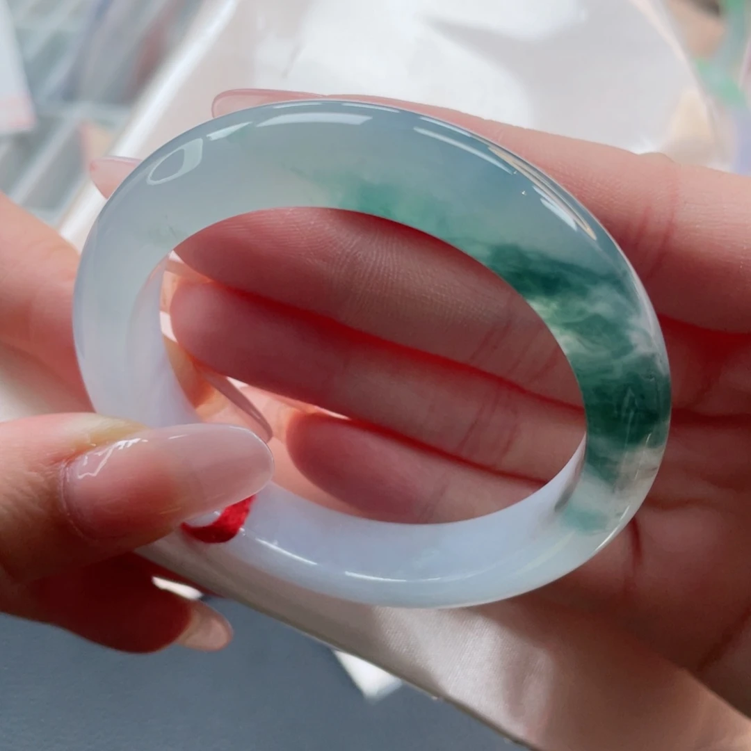 未镶嵌手镯翡翠51.2泼墨山水画 天青色等烟雨 小手必拍7号