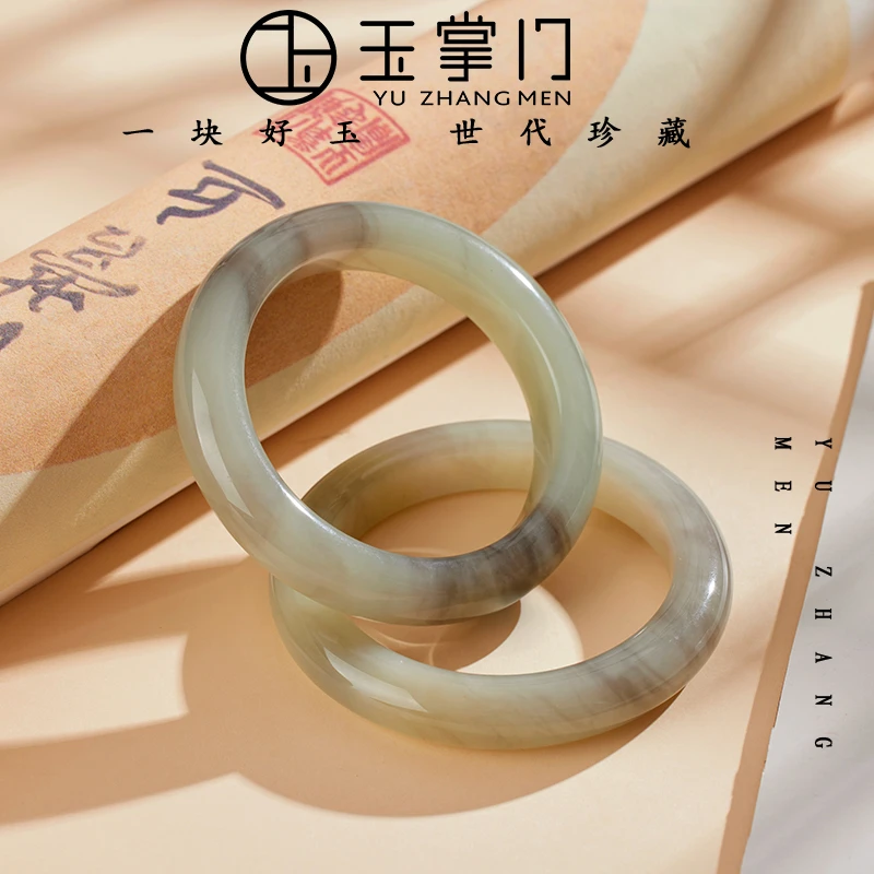 玉掌门-FL344-【晴水飘紫】素玉和田玉晴水飘紫手镯镯子平安镯女款