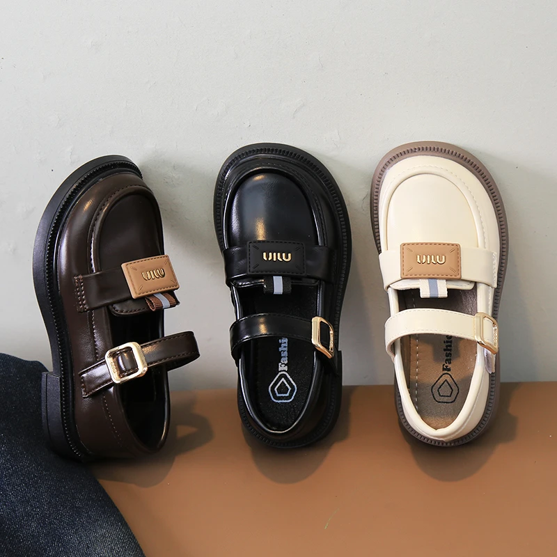 ABC 女童小皮鞋英伦风公主鞋2025春秋新款时尚魔术贴防滑软底单鞋