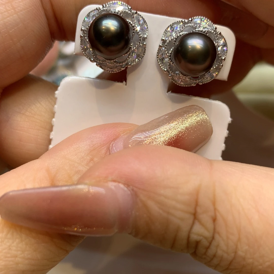 银S925镶嵌耳饰海水珍珠