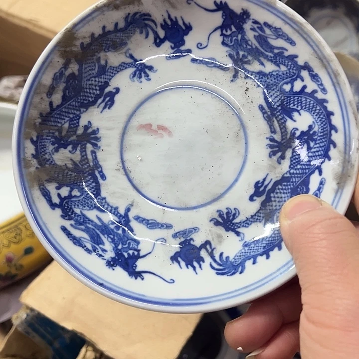 摆件陶14厘米青花龙纹叠