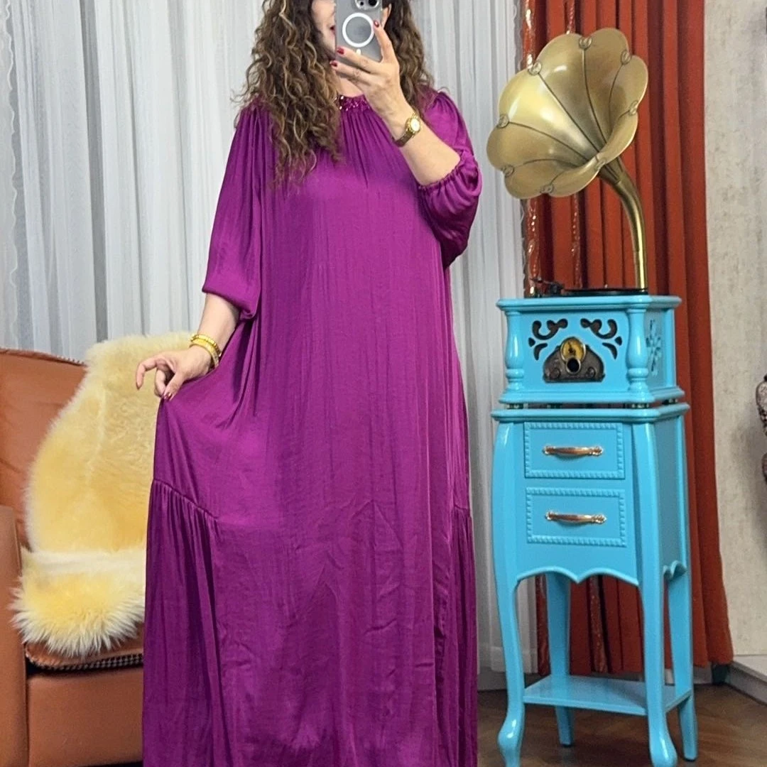 时尚女装新款金丝亚麻面料连衣裙