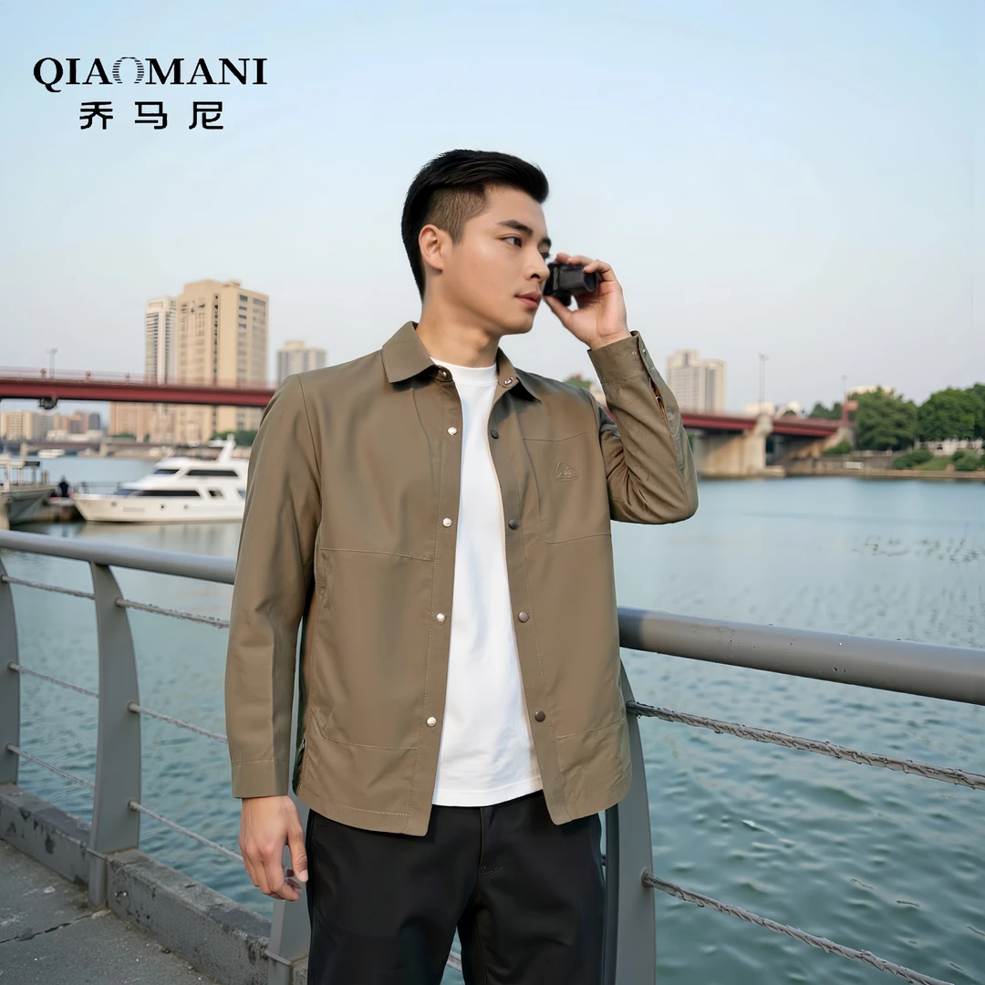 乔马尼秋季新款翻领男士纯色帅气商务休闲时尚百搭衬衫式夹克2620