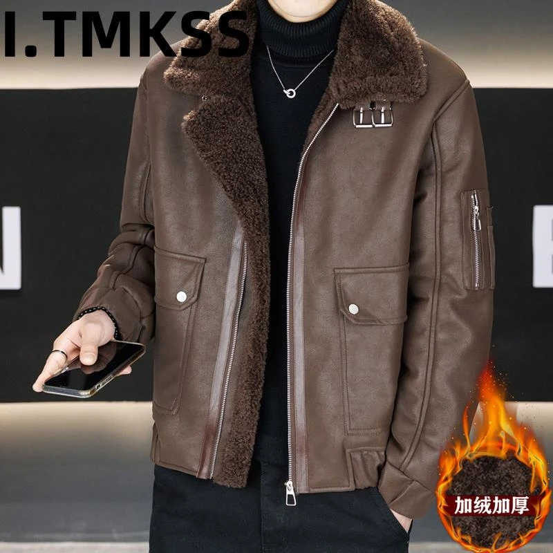 2026冬季新款仿皮毛一体皮衣男加绒加厚保暖休闲机车服皮夹克外套