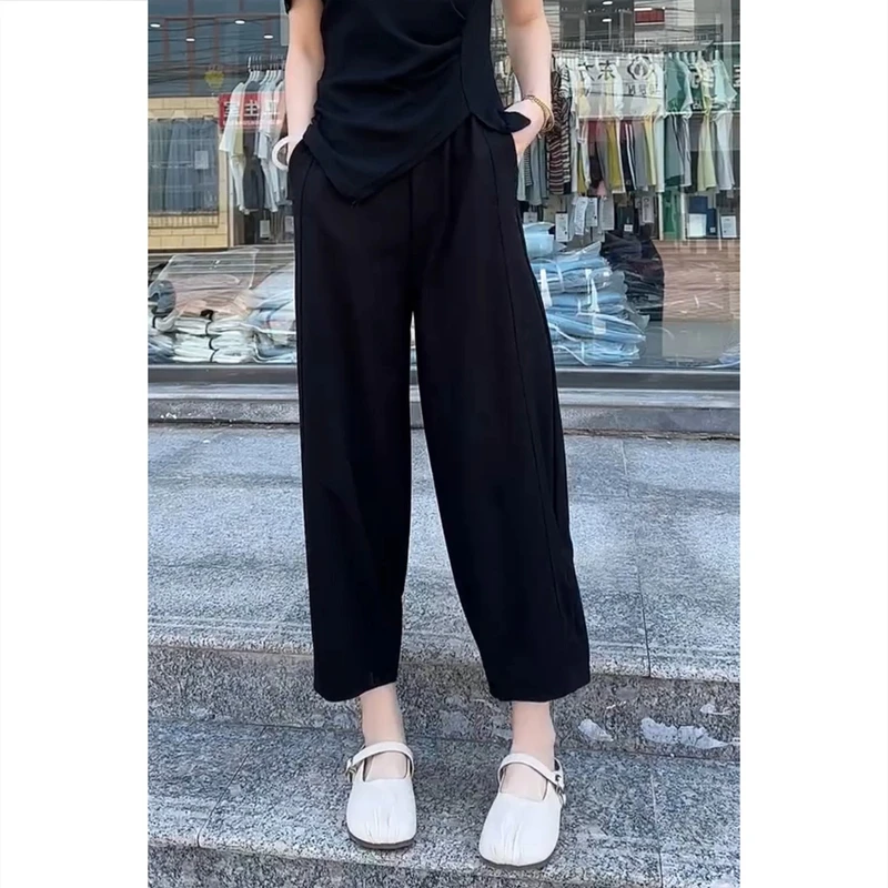 夏季薄款松紧腰哈伦裤显瘦九分裤女新款奶奶裤胖mm休闲裤子胖妹妹