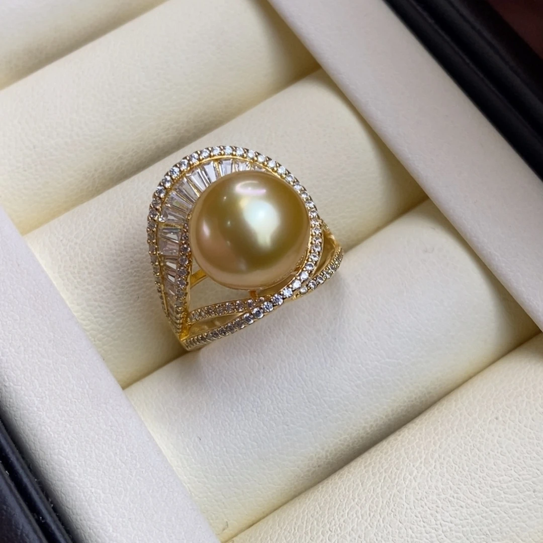 银S925镀金镶嵌海水珍珠戒圈