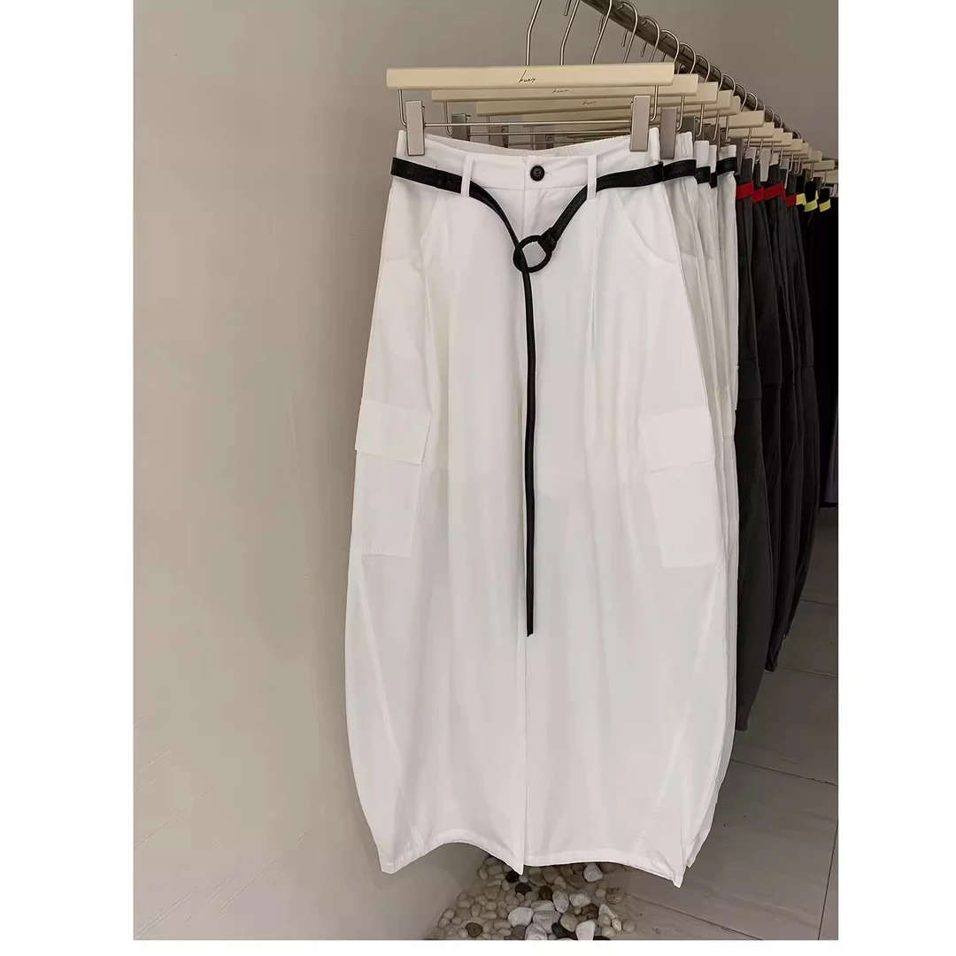 2025夏季薄款弯刀工装裤女韩版时尚撞色腰带显瘦酷飒风休闲阔腿裤