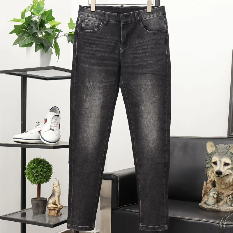 男装秋冬季修身长裤中腰黑色牛仔裤1708