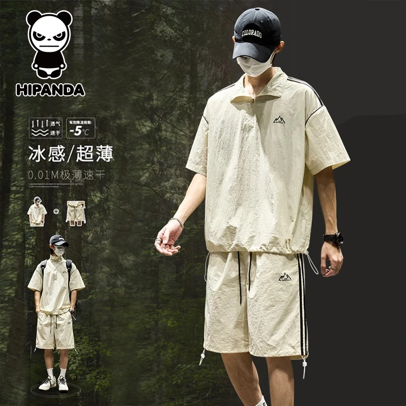 HiPanda你好熊猫男士夏季短袖时尚套装薄款速干T恤短裤潮流两件套