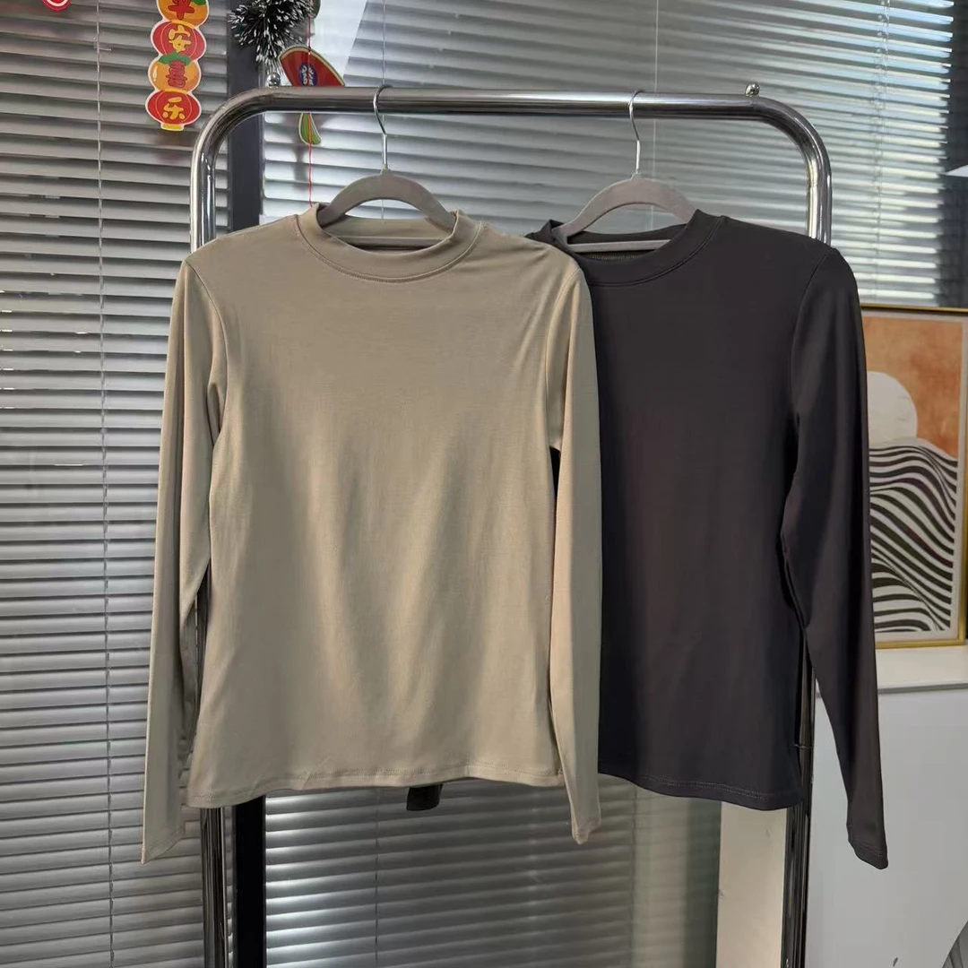 【外贸精品】圆领加厚纯色弹力合身 打底T恤