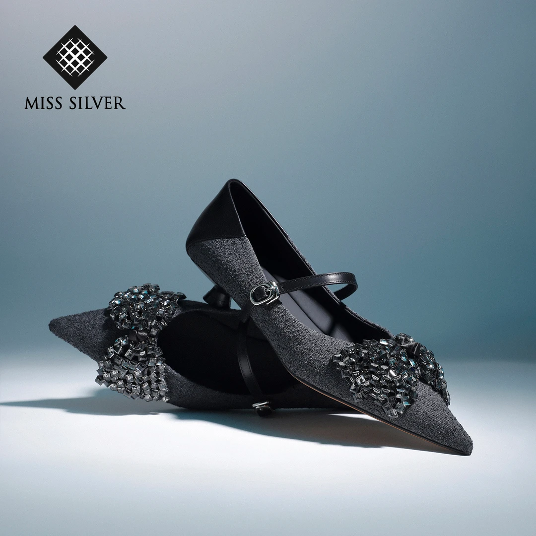 MISSSILVER2025春季新款尖头气质单鞋时尚高级洋气小猫跟女鞋