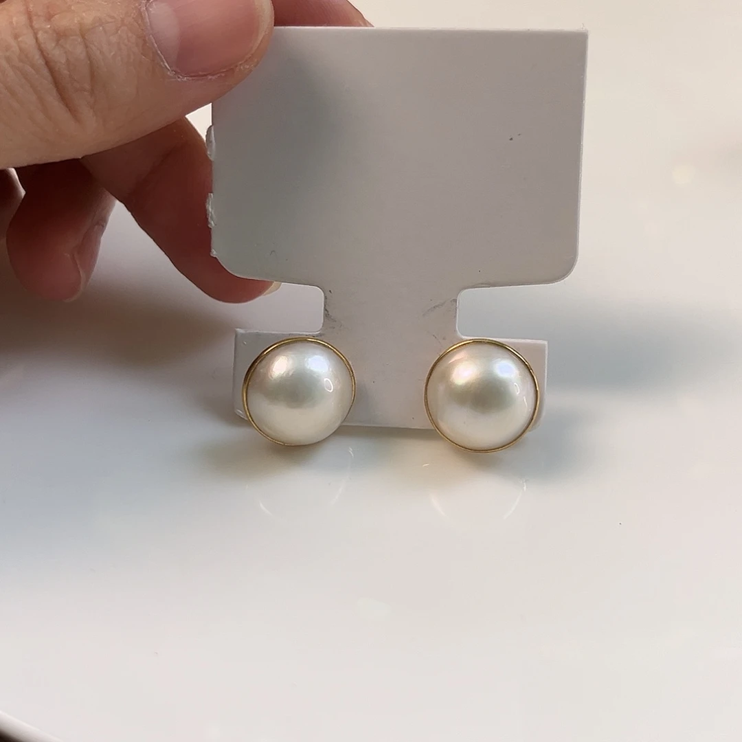 耳饰18K金镶嵌拼合珍珠（马贝珠）马贝14-15