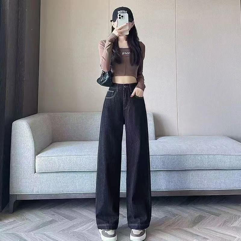 J【现货+运费险】暖冬新款高腰牛仔裤女显瘦窄版直筒裤子