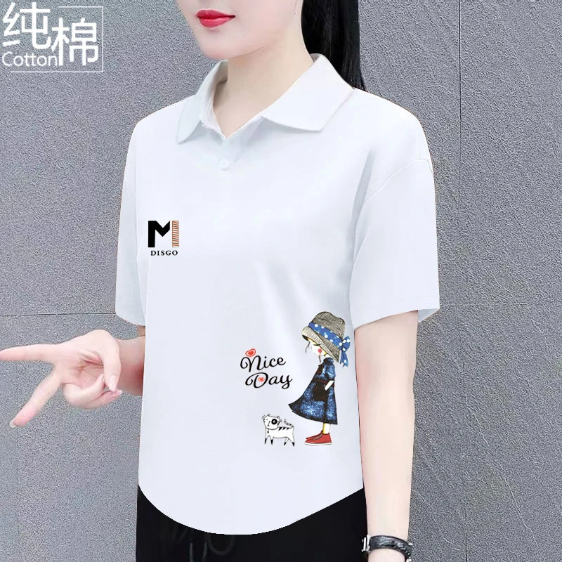 纯棉翻领短袖t恤女夏季新款休闲百搭宽松显瘦时尚洋气polo领上衣