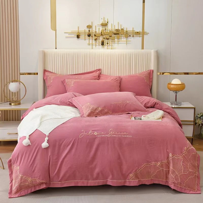 【盛放】轻奢简约原棉双斜纹棉四件套绣花被套圆角大床单