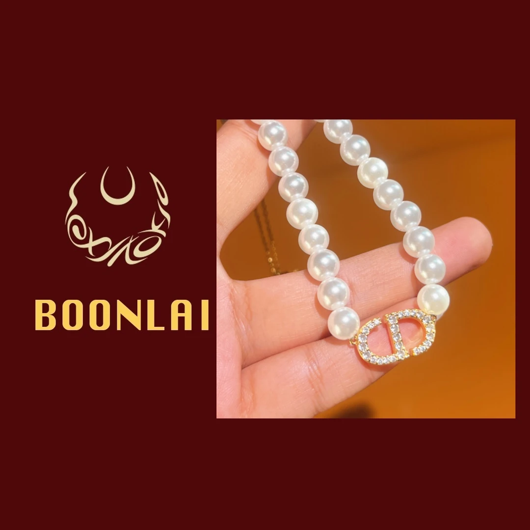铜合金项链 Boonlai 法式复古女气质镶钻字母珠珠项链1315