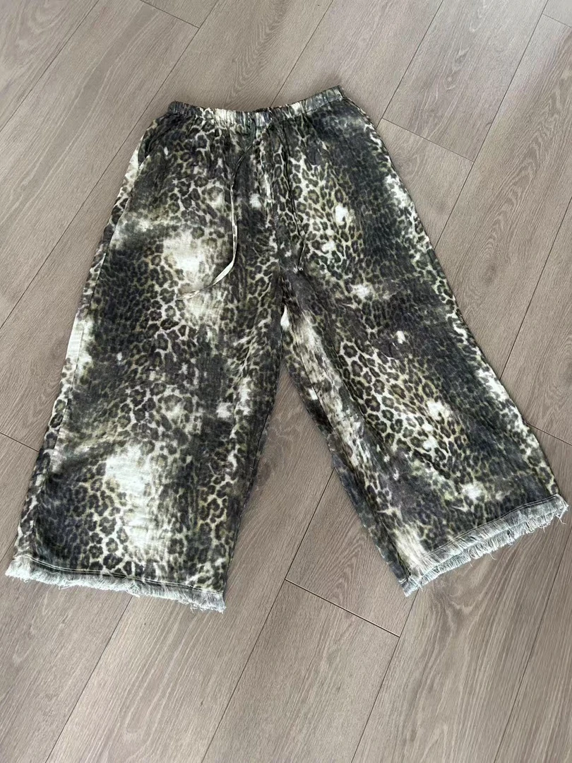 九分松弛感做旧豹纹阔腿裤女2025秋季新款宽松显瘦松紧腰休闲裤