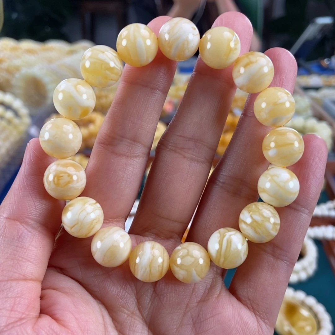 琥珀未镶嵌珠宝奇石12虎皮圆珠17.2
