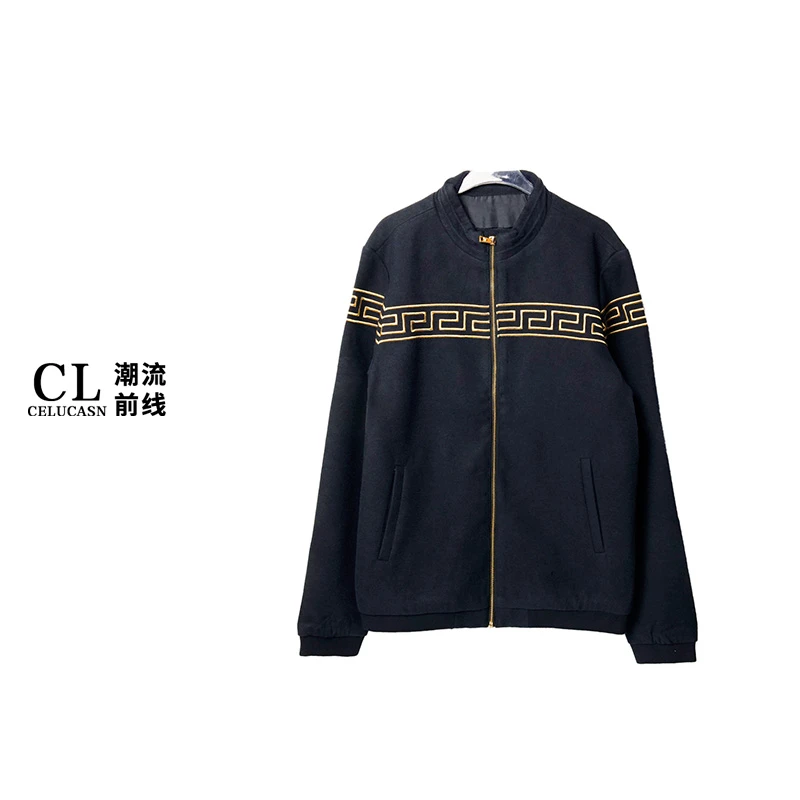 F5SBN001#秋冬男款刺绣休闲毛呢百搭时尚宽松潮服潮流夹克上衣
