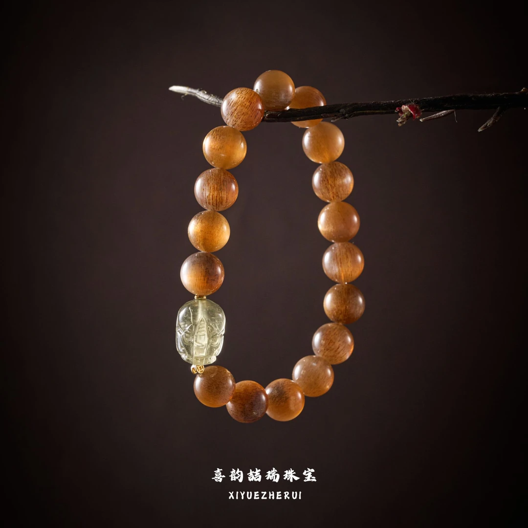 喜韵【日进斗金】十字星光猫眼光金骨干利比亚貔貅手串 多样性发一