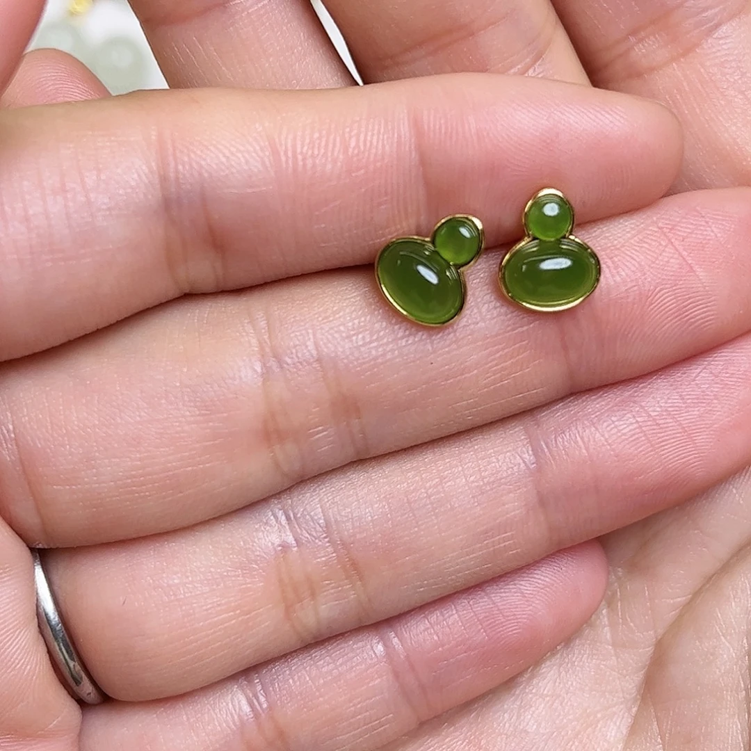 和田玉银S925镶嵌耳饰