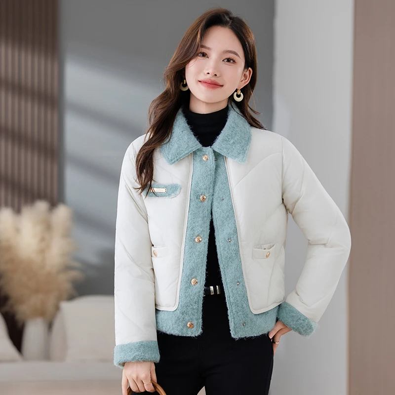 秋冬女士翻领宽松棉服短款外套小香风棉衣小棉袄小个子百搭保暖