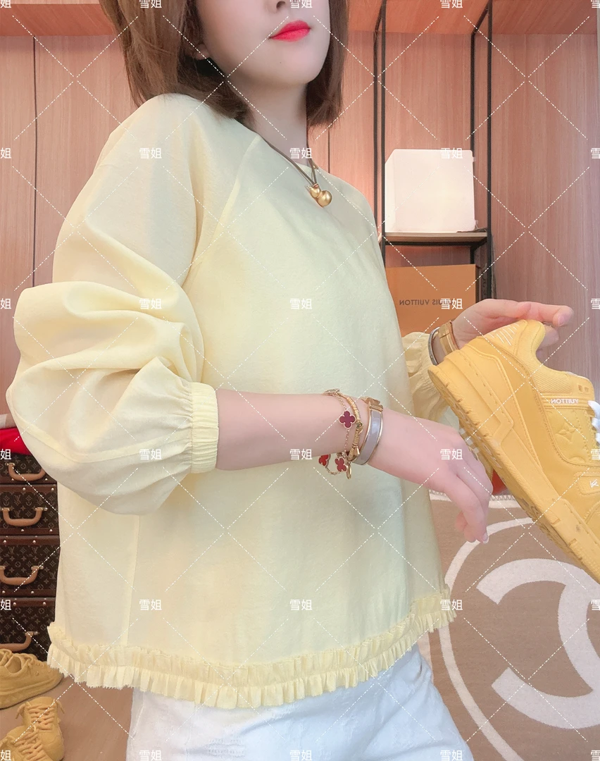 雪姐服饰「轻薄木耳边T恤」纯色轻薄防晒T恤宽松时尚透气圆领T恤