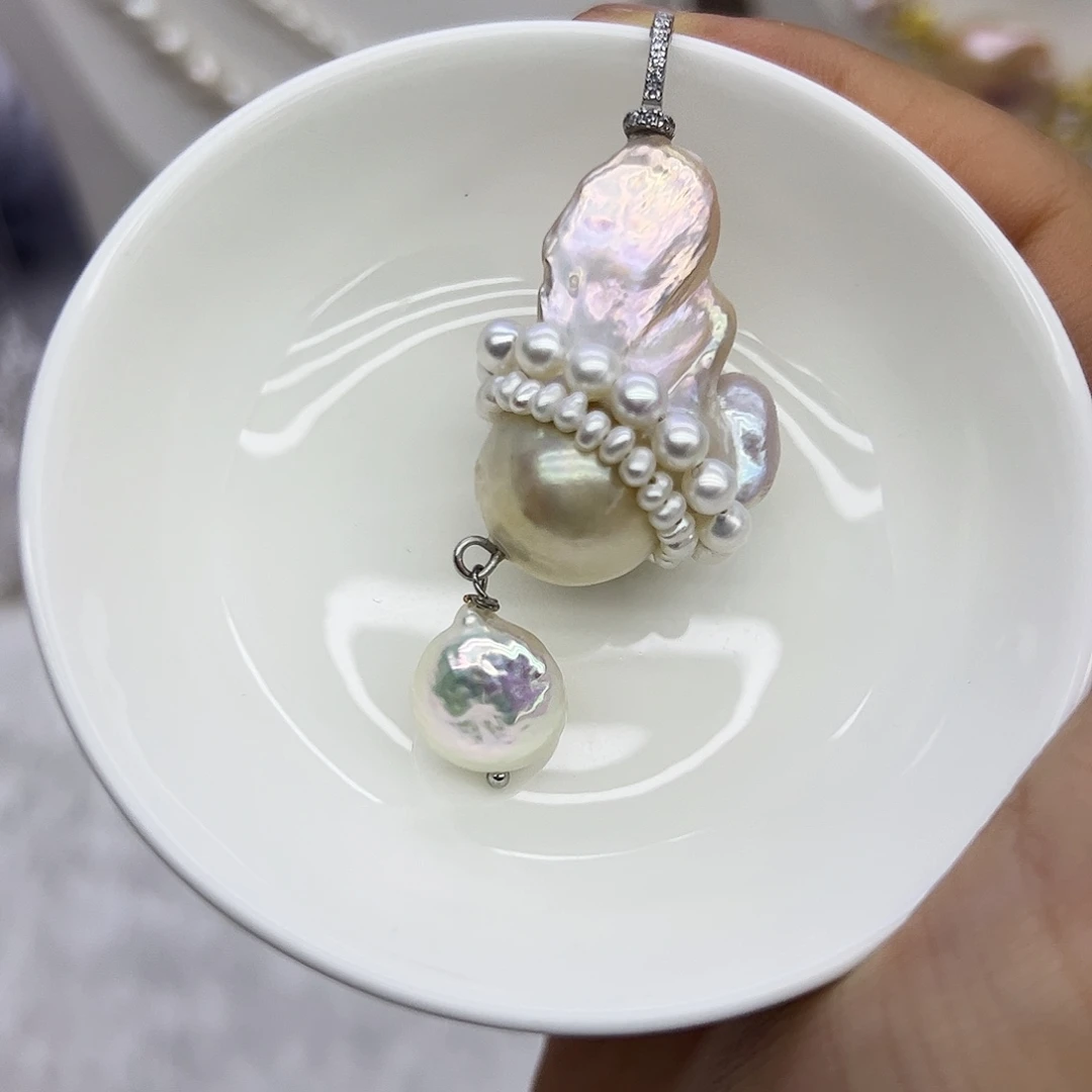 银S925镶嵌耳饰淡水珍珠
