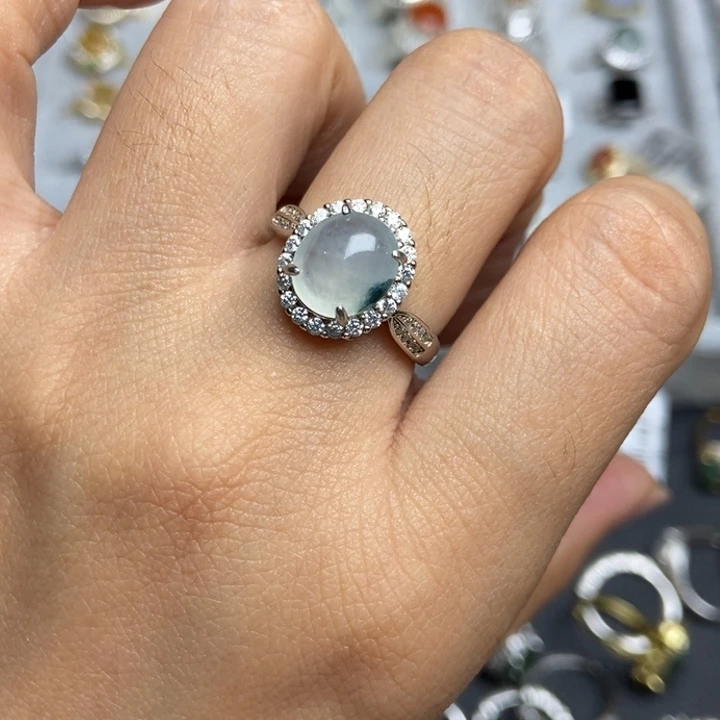 翡翠戒指银S925镶嵌戒指