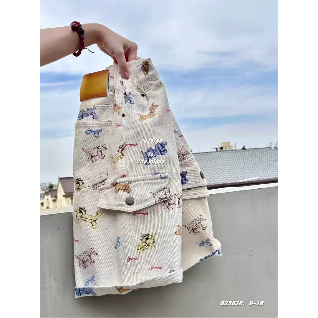 儿童韩版五分短裤2025新款夏季拼接透气工装牛仔短裤百搭宝宝薄款