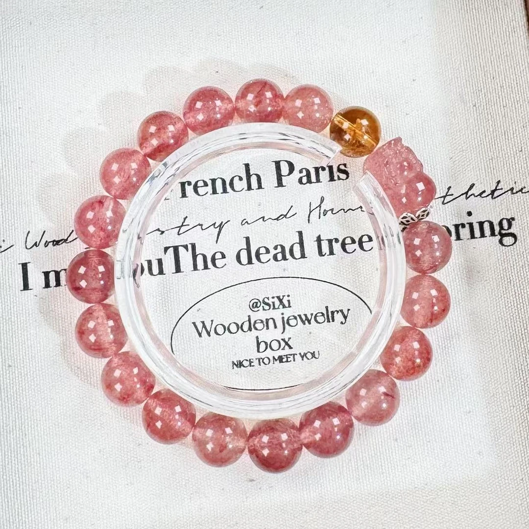 貔貅草莓晶 黄塔晶 925银配 手链