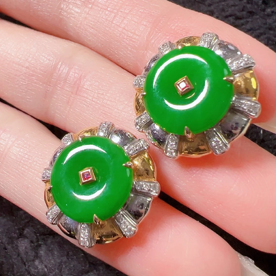 翡翠18K金镶嵌耳饰签收后24小时鉴赏期，过时不退