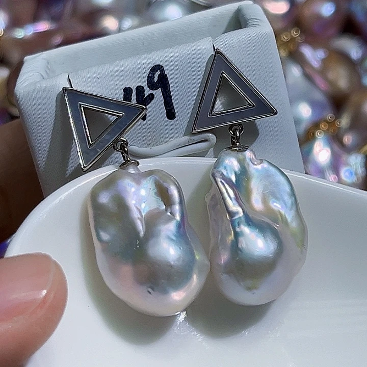 银S925镶嵌耳饰淡水珍珠