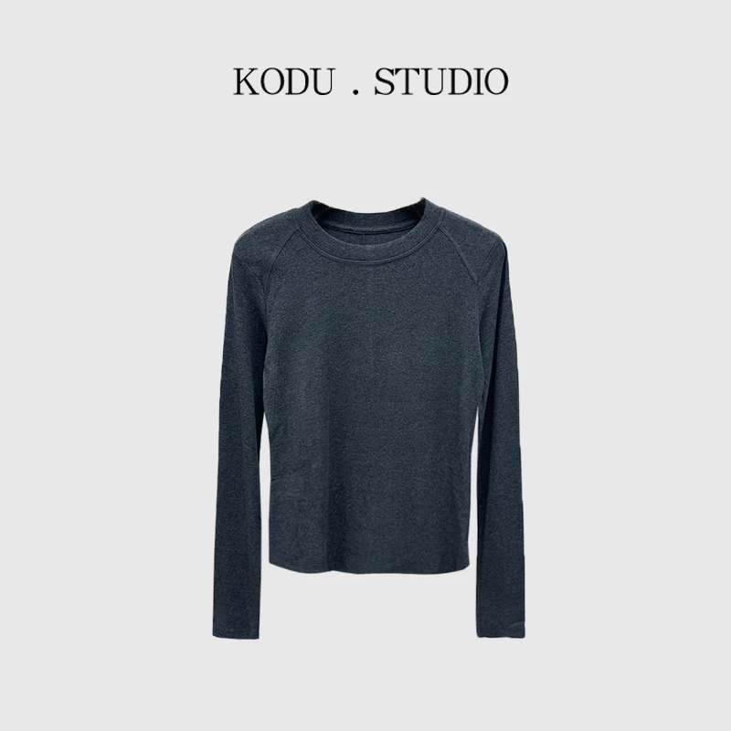 【刻度KODU】DF-4931春季新款拼接圆领显瘦纯色长袖针织衫